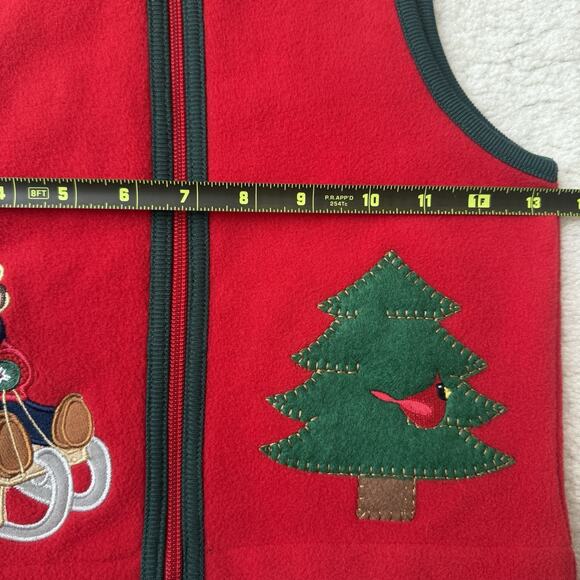 Red Christmas Bear Sledding Fleece Vest Boys 24M Applique Cardinal Tree Holiday - Picture 6 of 9